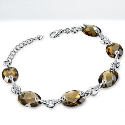 Smoky Quartz and Cubic Zirconia bracelet, sterling silver