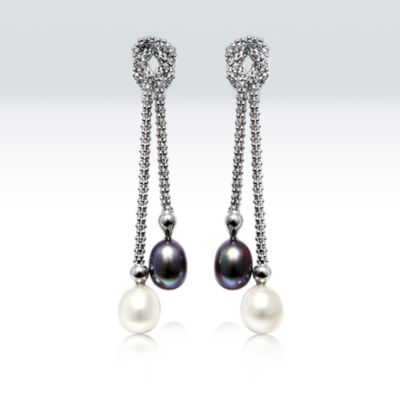 White and Black Pearl drop earrings, sterling silver