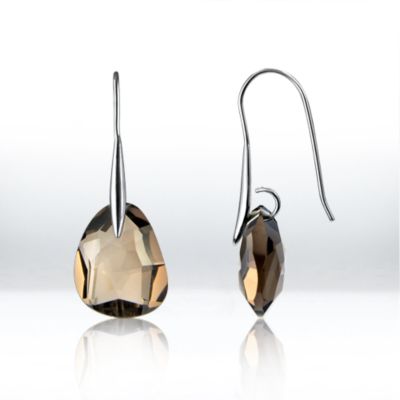 Smoky quartz hook earrings, sterling silver