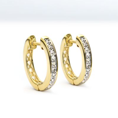 Diamond Semi-Eternity hinged hoop earrings, 14k yellow gold