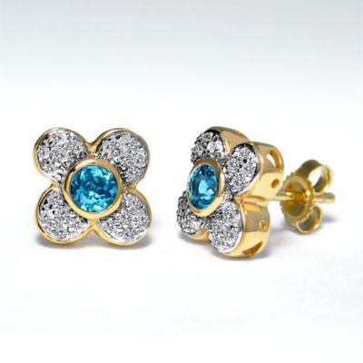 Sky Blue Topaz and Diamond post earrings, 14k yellow gold