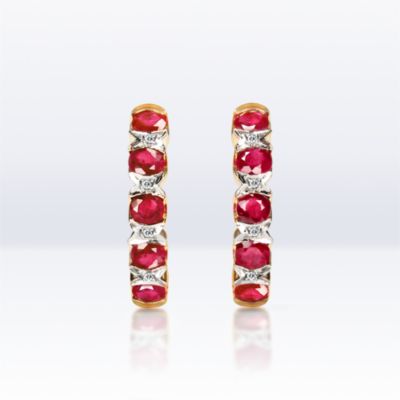 Ruby and Diamond post earrings, 10k yellow gold