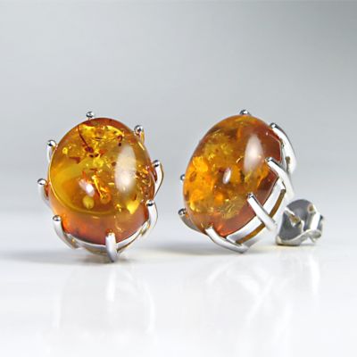 Amber Oval post earrings, large, sterling silver
