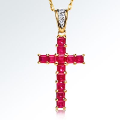 Ruby and Diamond Cross pendant, 10k yellow gold