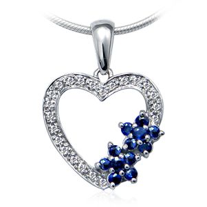 Diamond and Sapphire Heart pendant, 14k white gold