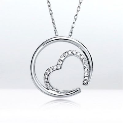 Diamond Embraced Heart pendant, 18k white gold