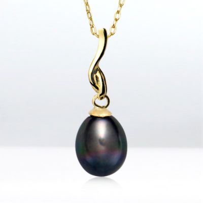 Black Pearl Twisted pendant, 14k yellow gold