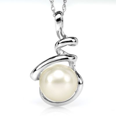 White Pearl Spiral pendant, 14k white gold