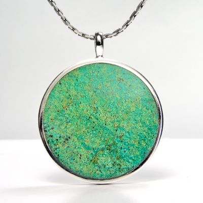Forest Green Tibetan Turquoise pendant, large, sterling silver