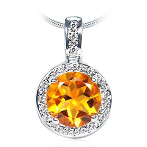 Citrine and Diamond pendant, 10k white gold