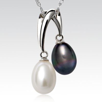 White and Black Pearl Crossover pendant, 14k white gold