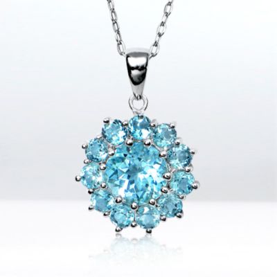Sky Blue Topaz Flora pendant, sterling silver