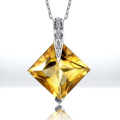 One-of-a-kind Sunshine Citrine and Diamond Rhombus pendant, 14k white gold