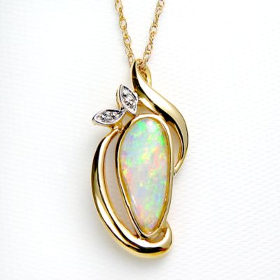 One-of-a-kind Fancy Extra Fine Grade Crystal Opal and Diamond pendant, 18k yellow gold