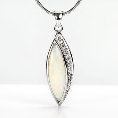 Extra Fine Grade Crystal Opal and Cubic Zirconia pendant, sterling silver