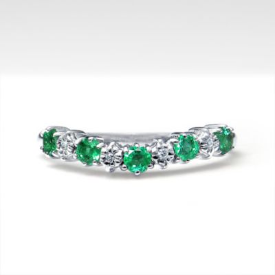 Diamond and Emerald Stackable ring, 14k white gold
