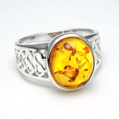 Amber Cocktail ring, large, sterling silver