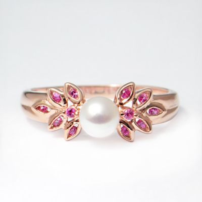 White Pearl and Pink Sapphire ring, 14k rose gold