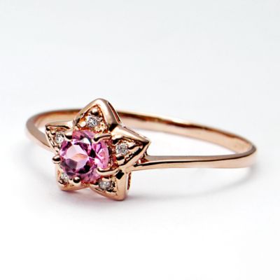 Rose Pink Tourmaline and Diamond Star ring, 14k rose gold