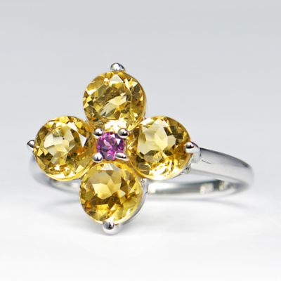 Citrine and Rhodolite Flora ring, sterling silver
