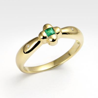 Emerald and Diamond Flora ring, 18k yellow gold