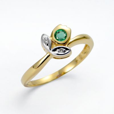 Emerald and Diamond Flora ring, 18k yellow gold