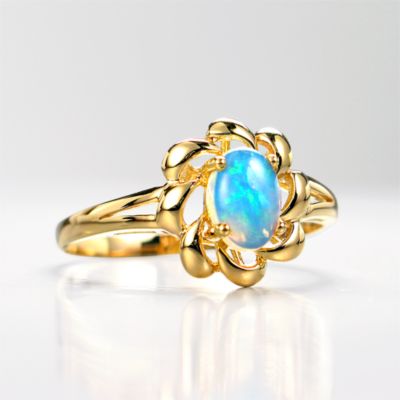 5x7mm Extra Fine Grade Crystal Opal Flora ring, 14k yellow gold