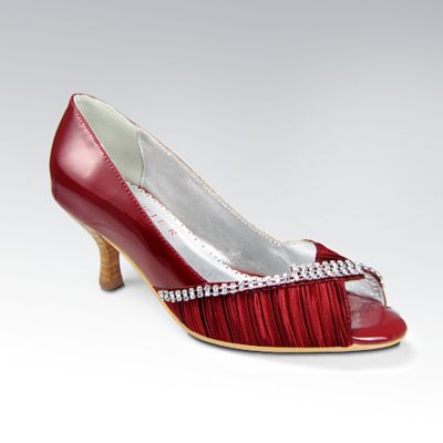 Firenza Peep Toe Pump, Imperial Red Satin and Napa Patent Leather